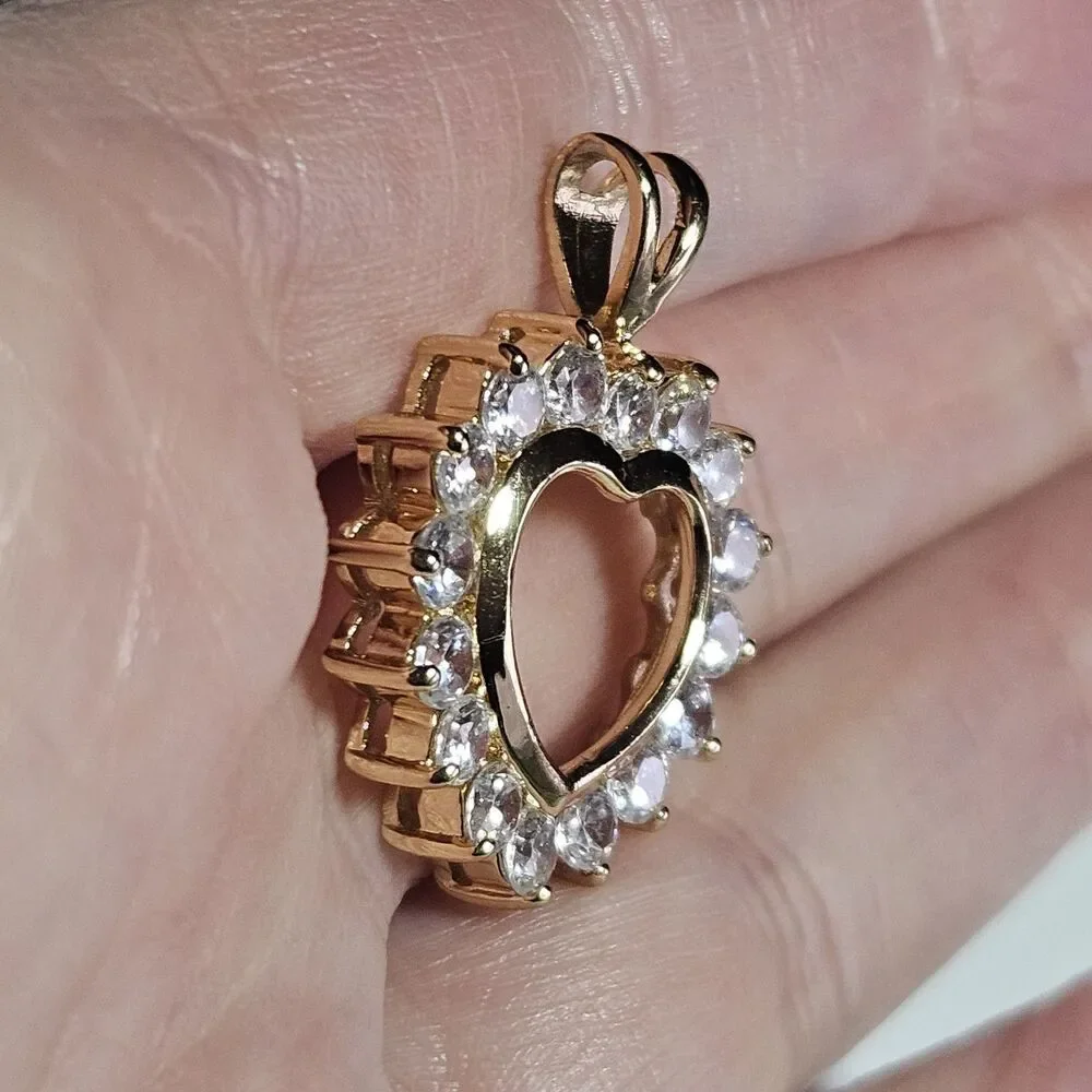 HAN 925 Yellow Gold Over Sterling Silver Vermeil CZ Heart Pendant - Picture 4 of 12